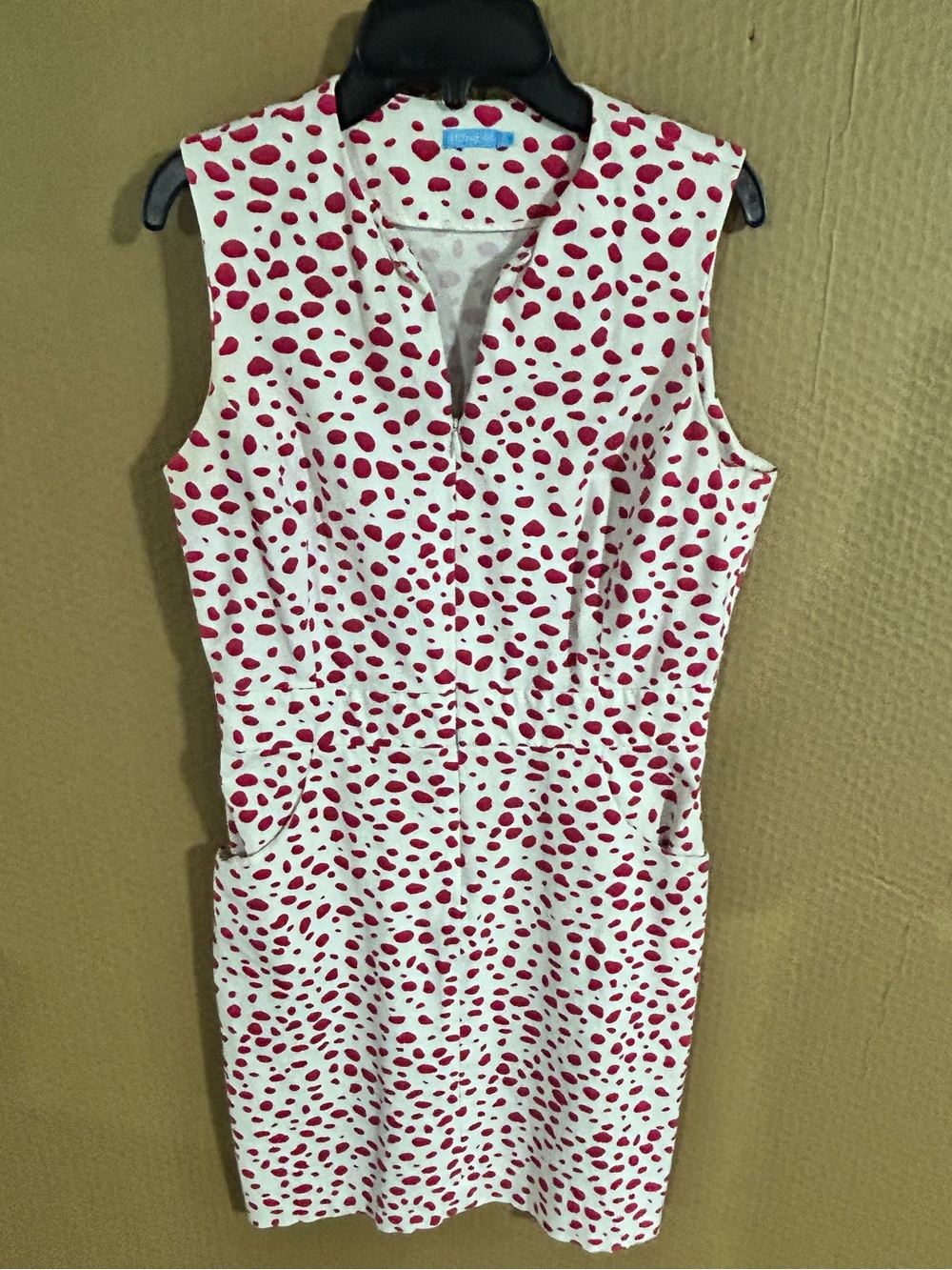Sleeveless Cream Dress with Red Dot Print